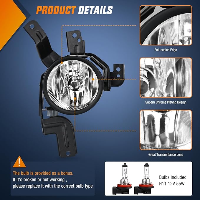 Nilight Fog Lights Assembly Compatible with 2007 2008 2009 Honda CRV EX EX-L LX Light Replacement Clear Lens Driver and Passenger Side
