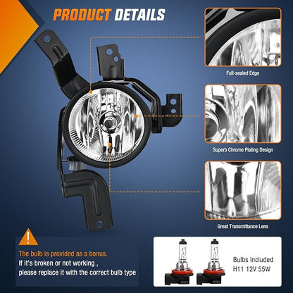 Nilight Fog Lights Assembly Compatible with 2007 2008 2009 Honda CRV EX EX-L LX Light Replacement Clear Lens Driver and Passenger Side