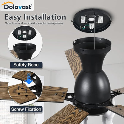 Ceiling Fans with Lights, 60 Inch Low Profile Ceiling Fan with Light and Remote Control, Flush Mount, Reversible, 3CCT, Dimmable LED, Quiet, Black Ceiling Fan for Bedroom, Living Room
