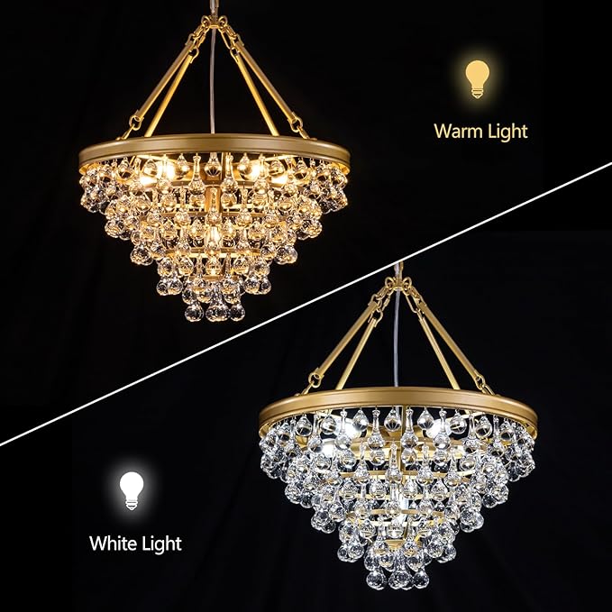 Wellmet Modern Crystal Chandeliers, 6 Lights Farmhouse Chandeliers for Dining Room, Gold Ceiling Light Fixture for Foyer, Bedroom, Living Room, Entryway, Kitchen Island, W-20 Inches
