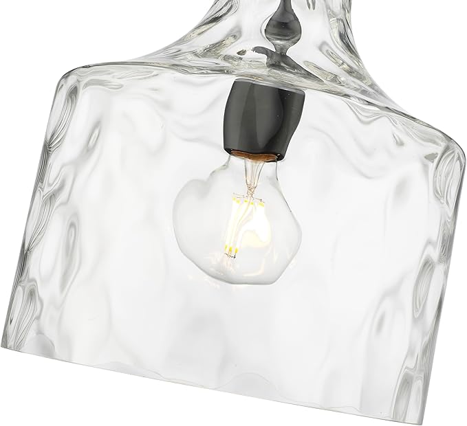 ML Lighting | Santorini Collection | 22601-MB | Indoor 1 Light Metal Pendant in Matte Black with Water Glass Shade | Kitchens, Dining Rooms, Living Rooms, Entryways, Hallways