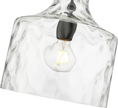 ML Lighting | Santorini Collection | 22601-MB | Indoor 1 Light Metal Pendant in Matte Black with Water Glass Shade | Kitchens, Dining Rooms, Living Rooms, Entryways, Hallways