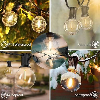 Svater Outdoor String Lights LED 60 FT, Patio Globe Lights with 32 Plastic G40 Bulbs, Waterproof Dimmable Outside Hanging Light for Backyard Bistro Cafe Porch Party Decor, 2700K Warm White