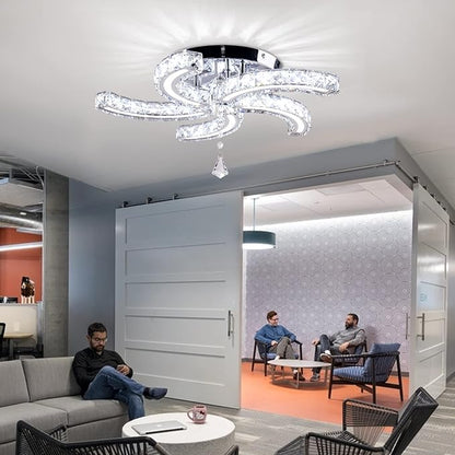 Modern Crystal Chandeliers Acrylic Crystal Led Ceiling Light Fixtures Arm Pendant Lighting Stainless Steel Ceiling Lamp Hanging Lights for Living Room Dining Room Bedroom (Cold White)