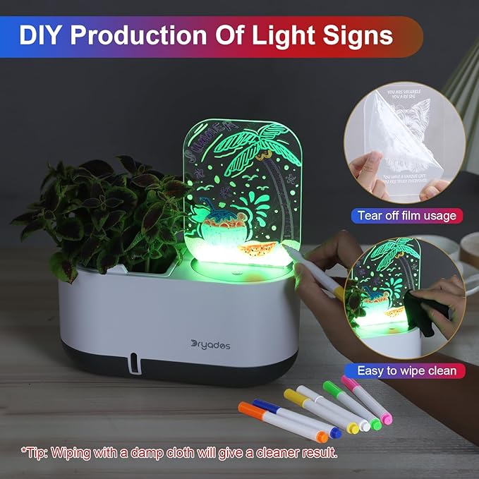 Self-Watering Plant Pot with LED Note Board & 7 Colors Pen, Led Acrylic Message Board with Plant Pot,Dog Board Night Light with Planting Pot for Mother's Day/Children's Day Gifts(No Plant)