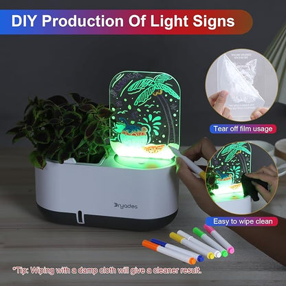 Self-Watering Plant Pot with LED Note Board & 7 Colors Pen, Led Acrylic Message Board with Plant Pot,Dog Board Night Light with Planting Pot for Mother's Day/Children's Day Gifts(No Plant)
