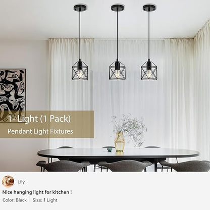 1-Light Hanging Pendant Light Fixture, Black Pendant Lights Kitchen Island, Farmhouse Pendant Lighting with Bedroom Dining Room, E26 Base, Bulbs Not Included