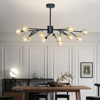 Depuley Sputnik Chandelier for Dining Room: 15-Light Ceiling Light Fixture Height Adjustable - Mid Century Black Chandelier for Bedroom Living Room Kitchen Over Table Foyer (Included G9 Bulbs)