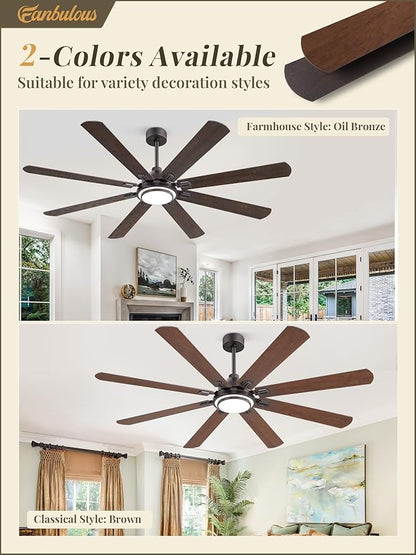 Fanbulous 72 Inch Ceiling Fans with Lights and Remote, Oil Bronze Ceiling Fan with 8 Dual-Color Blades, Indoor/Outdoor Large Ceiling Fans, Reversible DC Motor, 6-Speed, 3CCT for Living Porch Patio