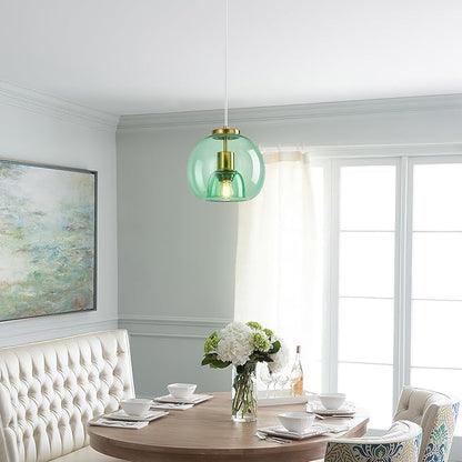 Light Green Glass Pendant Lights Kitchen Island Gold Hanging Light Fixture Glass Globe Pendant Light Modern Pendant Lighting for Kitchen Island Bedroom Dining Room (7.87", 2 Pack)