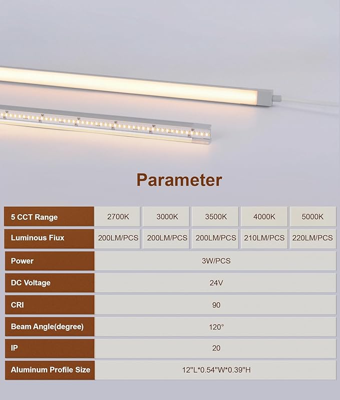 12-Inch Under Cabinet Lighting, Ultra Slim 5CCT Adjustable (2700K-5000K) Hardwired LED Cabinet Lights for Kitchen, Closet, Shelf, 24V Low Voltage, 4 Pack
