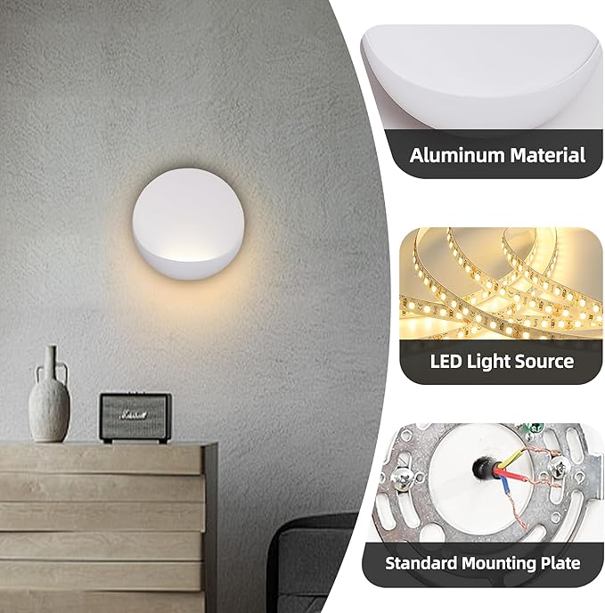 Hyunbae Modern LED Wall Sconce, 8'' Round Wall Lights Outdoor Hardwired Up and Down Wall Mount Light for House,Patio,Porch,Hallway Corridor Light Fixture, Outdoor Wall Lighting 3000K Warm White