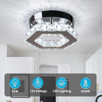 Mini Chandelier Crystal LED Ceiling Light Fixture Modern Pendant Lamp Semi Flush Mount Crystal Ceiling Lighting for Hallway Staircase Staircase Kitchen Bedroom Dinning Room(Cool White)