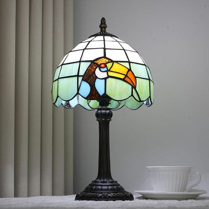Tiffany Style 8 Inch Big-Billed Bird Stained Glass Table Lamp,Handmade Accent Lamp With Resin Base Retro Night Light For Bedroom, Office Living Room,Restaurant Farmhouse Decor Ambient Lighting