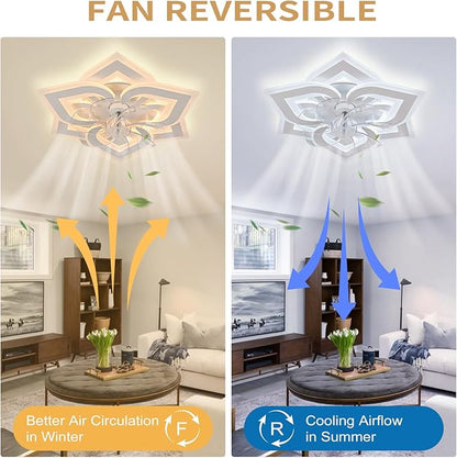 Ceiling Fan with Lights Low Profile Ceiling Fan with Lights Dimmable LED Fandelier 6 Speeds 3 Color White Fan for Bedroom Kids Room Living Room
