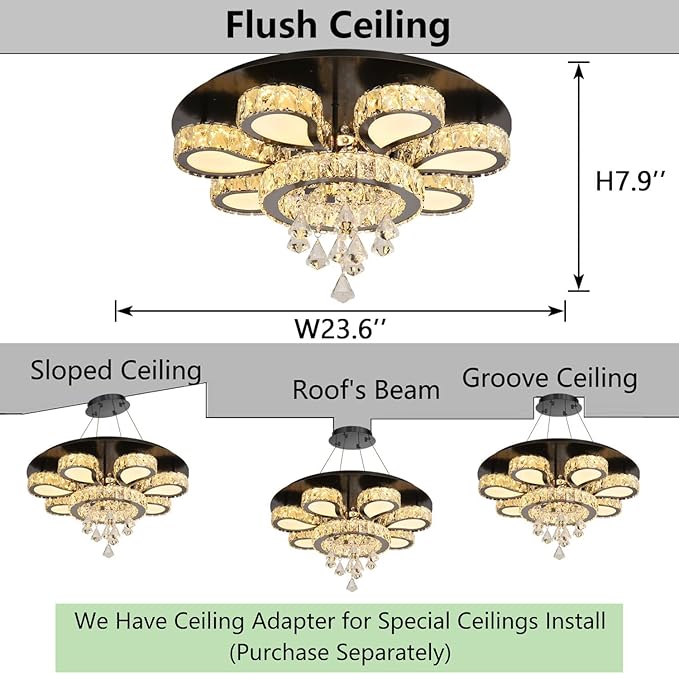 HAIXIANG Glam Crystal Chandelier for Living Room Dining Room Chandeliers Light Fixtures LED Remote Dimmbale Lighting for Dining Room Bedroom Living Room Black 40W LEDs Lights