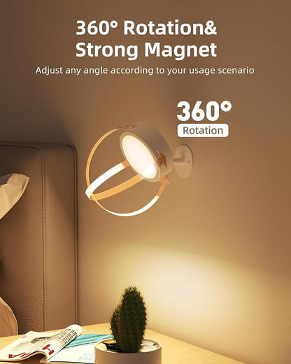 EZVALO LED Wall Mounted Light, 3000mAh Rechargeable Cordless Wall Sconce, Dimmable with Remote & Touch Control, 3 Color Temps, 360° Rotatable for Bedroom, Bedside, Reading(White, 3Pack)