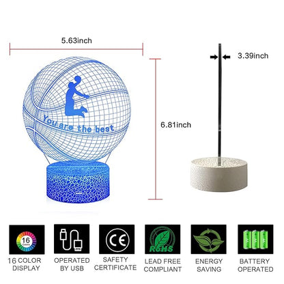 Dunk Basketball 3D Night Light,16 Color Change&Dimming by Remote Control or Smart Touch Optical Illusion Bedside Lamps,Sports Decor for Boys bedroom Girls Kids Teens Birthday Chrismas Gifts Xmas Gift