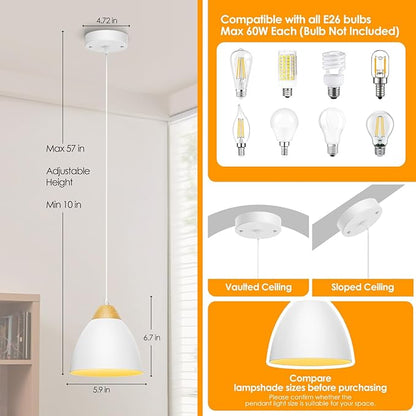 Pendant Lights for Kitchen Island, 5.9" Cone Metal Shade Adjustable Height White Small Hanging Lamps for Dining Room Light Fixtures Over Table Modern Ceiling Fixture
