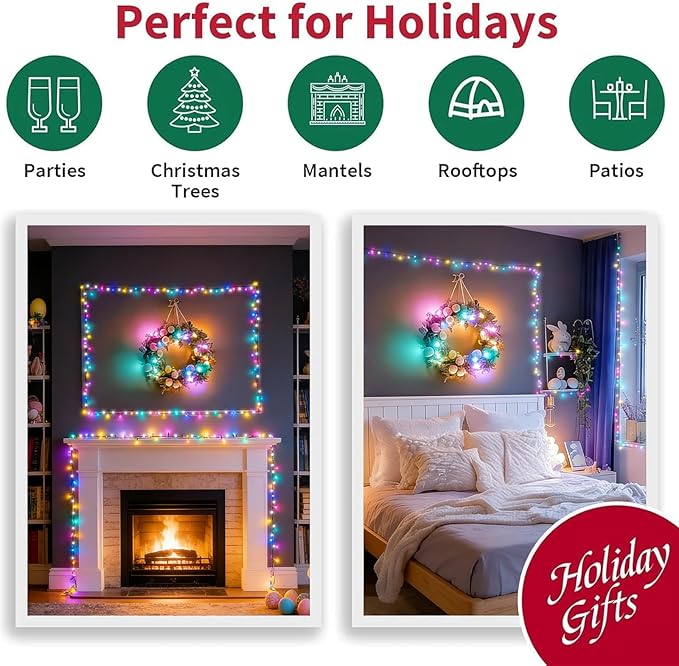 LAMPHOME 33ft Christmas Decorative Mini Lights, 100 LED Green Wire Fairy Starry String Lights Plug in, 16 Lighting Modes, for Indoor Outdoor Xmas Tree Wedding Party Decoration (White+Multicolor)