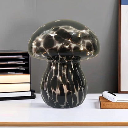 Mushroom Table Lamps Night Lights Cute Glass Nightstand Bedside Desk Lamps for Bedroom Living Study(Bulb Included) - Black