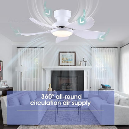 Kviflon 36 Inch Modern Ceiling Fans with Lights, Small Flush Mount Ceiling Fans, Remote/APP Control, 5 Reversible Curved Blades, 6 Speeds, 3 CCT Dimmable Lights for Kitchen Bedroom, White
