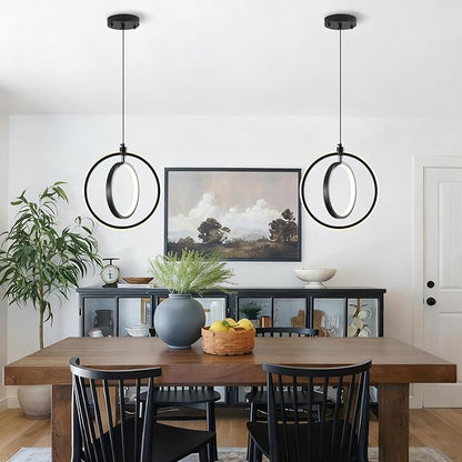 Modern LED Pendant Lights, 2 Pack Ring Pendant Light Fixtures for Kitchen Island, 3000K Warm White Pendant Lighting for Dining Room, Living Room, Bedroom, Bathroom
