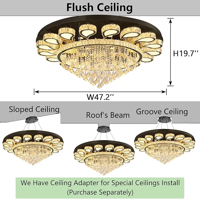 HAIXIANG Extra Large Chandelier for Living Room Crystal Chandeliers High Ceiling Light Fixtures Luxury Modern Dimmbale Lighting Black Lights for Entryway Foyer