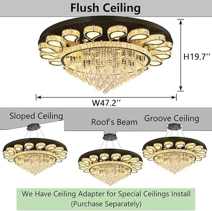 HAIXIANG Extra Large Chandelier for Living Room Crystal Chandeliers High Ceiling Light Fixtures Luxury Modern Dimmbale Lighting Black Lights for Entryway Foyer