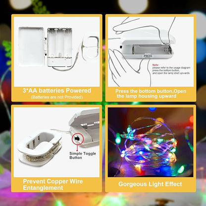 Aogist 16 ft Battery Operated Multicolor LED Fairy Lights, 2 Pack with 50 LEDs, Indoor Use, Perfect for Bedroom, DIY, Wedding, Party, Christmas Decoration