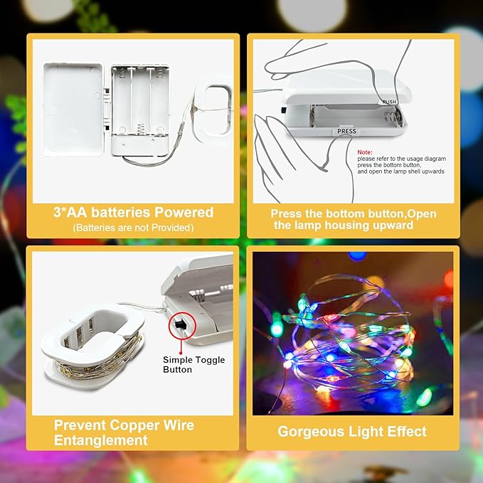 Aogist LED Fairy Lights, 16 ft Battery Operated String Lights with 50 LEDs Firefly Lights for Bedroom DIY Mason Jar Wedding Party Halloween Christmas Festival Decoration (1, Multicolor)