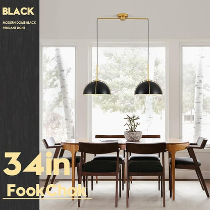 Black Dome Pendant Light 2 Light Socket Large Pendant Light Fixture with Adjustable Pendant Cord Black Gold Pendant Lighting for Kitchen Island Dining Room Kitchen Sink