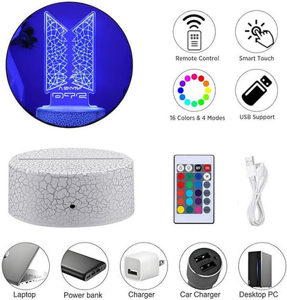 Bangtan Boys 16 Colors LED Acrylic Night Light Bedside Lamps Bedroom Home Room Decoration for Army Fans Gifts