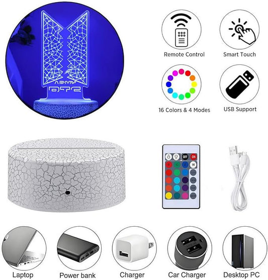 Bangtan Boys 16 Colors LED Acrylic Night Light Bedside Lamps Bedroom Home Room Decoration for Army Fans Gifts
