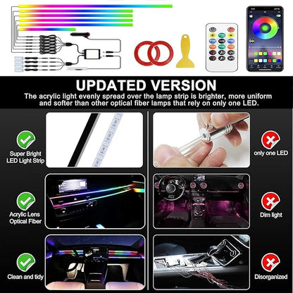 Interior Car LED Strip Lights, Acrylic LED Lights for Car with Dynamic Dreamcolor Chasing, 10 in 1 175 inches 593 LEDs Ambient Lighting Kits Music Sync Wireless APP and Remote Control