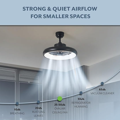 Oval AIR Loren 20" Small Smart Ceiling Fan with Light, Semi Flush Mount, Quiet 6-Speed Reversible Motor, Dimmable LED, Adjustable CCT, App & Remote Control, Modern, Black AIR8002B