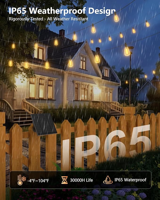 Brightown 38FT Solar String Lights Outdoor Waterproof with Remote, 15+1 LED Shatterproof Bulbs, Dimmable & Timable, 3 Light Modes - Commercial Grade Patio Lights for Garden Backyard Party Decor