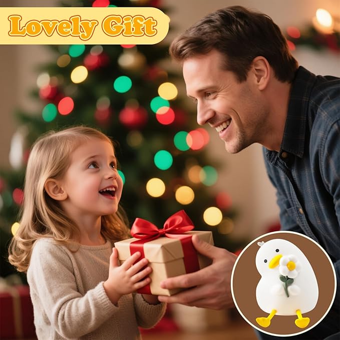 Animal Night Light for Kids, Cute Duck Night Light with Timer, Dimmable Silicone Lamp with 3 Brightness Levels, Rechargeable Nightlight, LED Squishy Bedside Lamp for Boys Girls Toddler (Flower Duck)