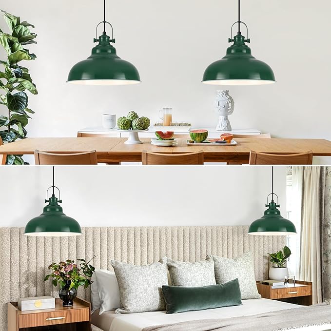 Green Dome Pendant Light, Green Pendant Light Kitchen Island 3 Pack, 11.41 Inch Farmhouse Pendant Lights, Hanging Light Fixture for Kitchen Island, Dining Room, Living Room