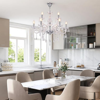 YYSHCHEN 9 Lights Clear Crystal Chandeliers,Glass Chandelier for Dining Room,Living Room,Bedroom.