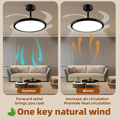 BAYSQUIRREL Slim Retractable Ceiling Fan with Lights and Remote/APP Control,6 Speed Dimmable Reversible Memory Ceiling Fan,42 inch Modern Silent Smart Ceiling Fans for Bedroom Living Room Dinning Room