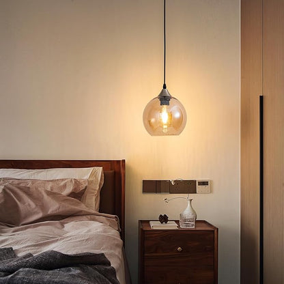 Amber Raindrop Pendant Light Plug in Hanging Lamp with Dimmable Switch Textured Teardrop Glass Shade 16.4 Ft Cable for Living Room Bedroom Bohemian Decor