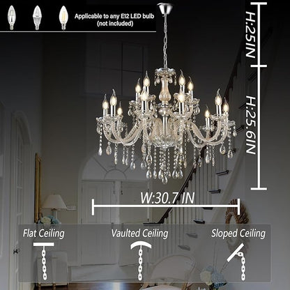 YYSHCHEN Cognac 15 Lights Large Crystal Chandeliers,Large Chandeliers for Dining Room,Living Room,Bedroom,Hallway,Entry Way 30.7"