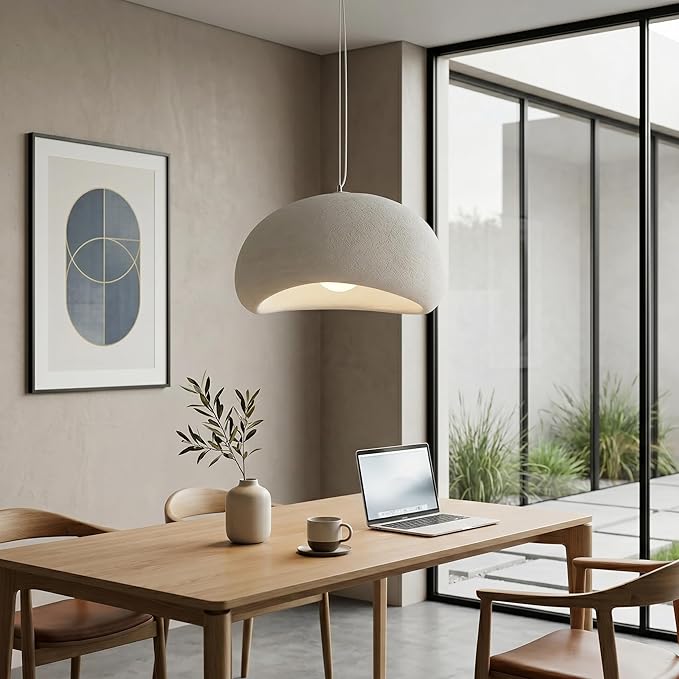 JAYMP 70cm Wabi Sabi Pendant Light for Living Room Hallway Restaurant Modern Hanging Lamp E26 Base Japanese Style Bird Nest Shape Lighting Fixture, 1 Pack (Matte White,B Shape, 70cm/27.6in)