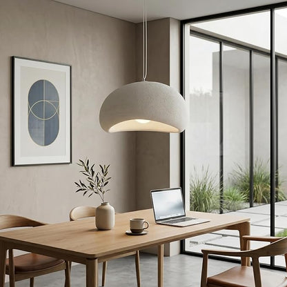 JAYMP 70cm Wabi Sabi Pendant Light for Living Room Hallway Restaurant Modern Hanging Lamp E26 Base Japanese Style Bird Nest Shape Lighting Fixture, 1 Pack (Matte White,B Shape, 70cm/27.6in)