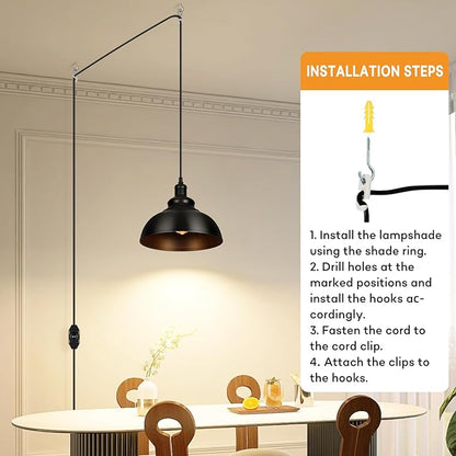 Lightess Black Pendant Lights Dimmable with Plug in Cord and ON/Off Dimmer Switch, Industrial Hanging Kitchen Island Light Fixture, LG9925343