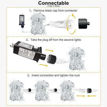 Christmas Lights Outdoor, 33ft 400 LED Warm White Icicle Lights for Outside House, Plug in Connectable Twinkle Tree Light 8 Modes Timer Waterproof for Patio Window Party Indoor Holiday Decorations