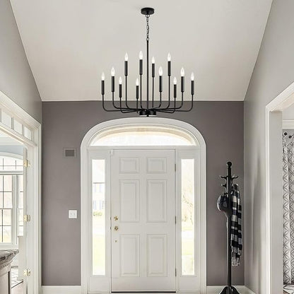 Black Chandeliers for Dining Room Light Fixture Over Table, Modern Farmhouse Chandeliers for Living Room,12-Lights Industrial Metal Candle Lighting Fixtures for Entryway Kitchen Island Foyer