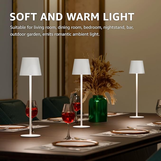 uuffoo 3 Pack Cordless Table Lamp Rechargeable 5000mAH Battery Operated Lights Touch Control LED Portable Desk Lamps 3 Color Dimming for Outdoor Coffee Bedroom Kitchen (White)