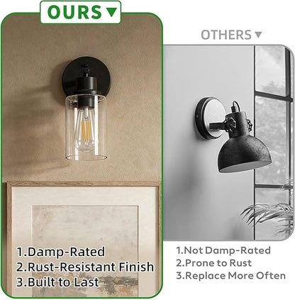 1-Light Black Bathroom Wall Sconce with Clear Glass Shade, Modern Vanity Light Fixture Over Mirror for Bathroom, Bedroom, Hallway, Living Room